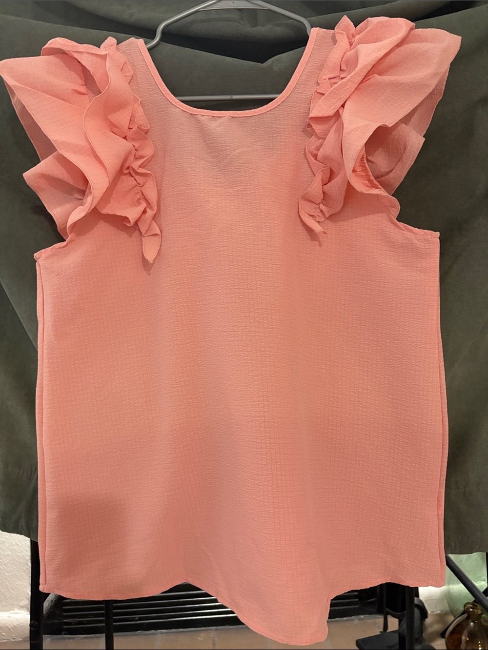 Source Unknown Coral Pink Ruffle-Sleeve Sleeveless Blouse